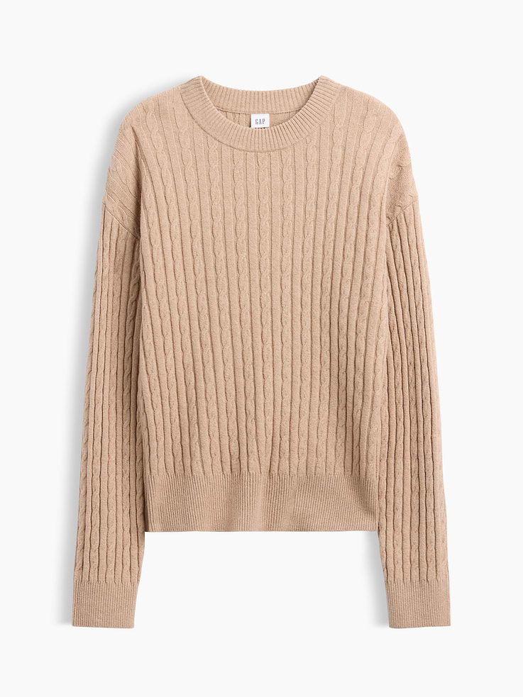 Image 5 of 5, CashSoft Relaxed Cable-Knit Crewneck Sweater