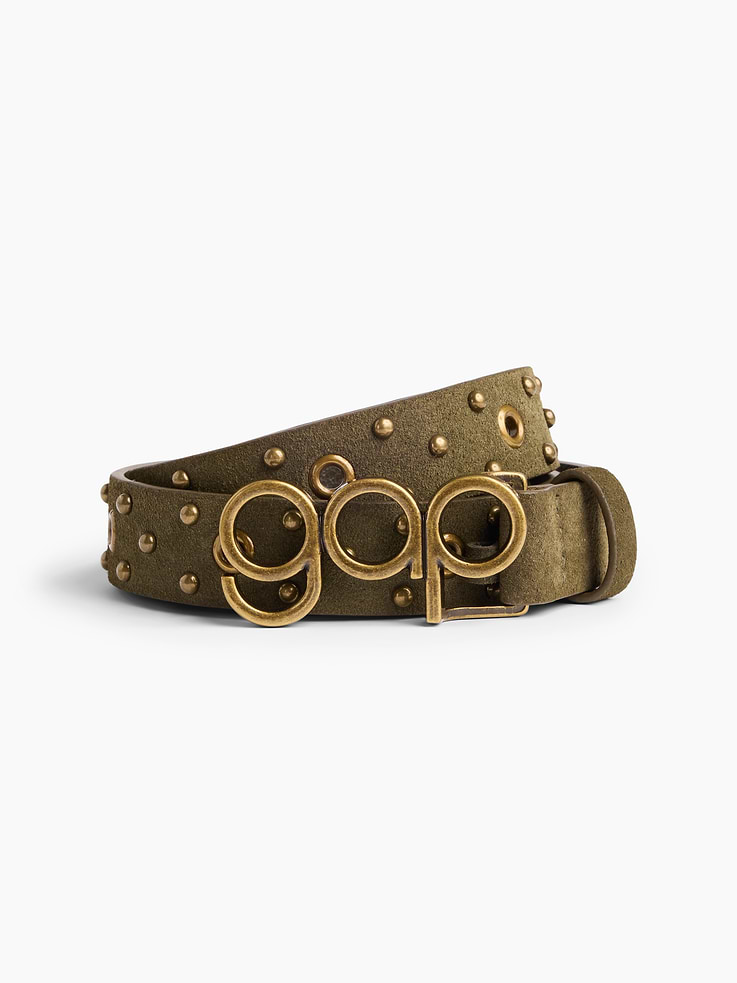 Image 1 of 5, Soft suede belt., Bubble logo buckle., Allover metal studs., Product #1181579