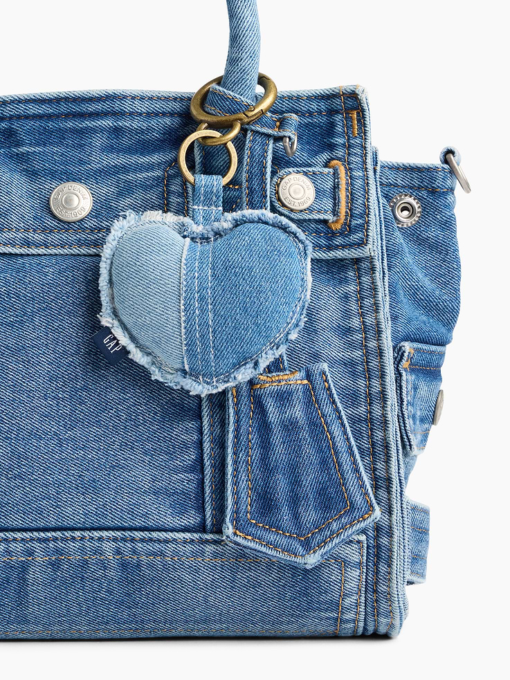 Image number 3 showing, Patchwork Denim Heart Bag Charm