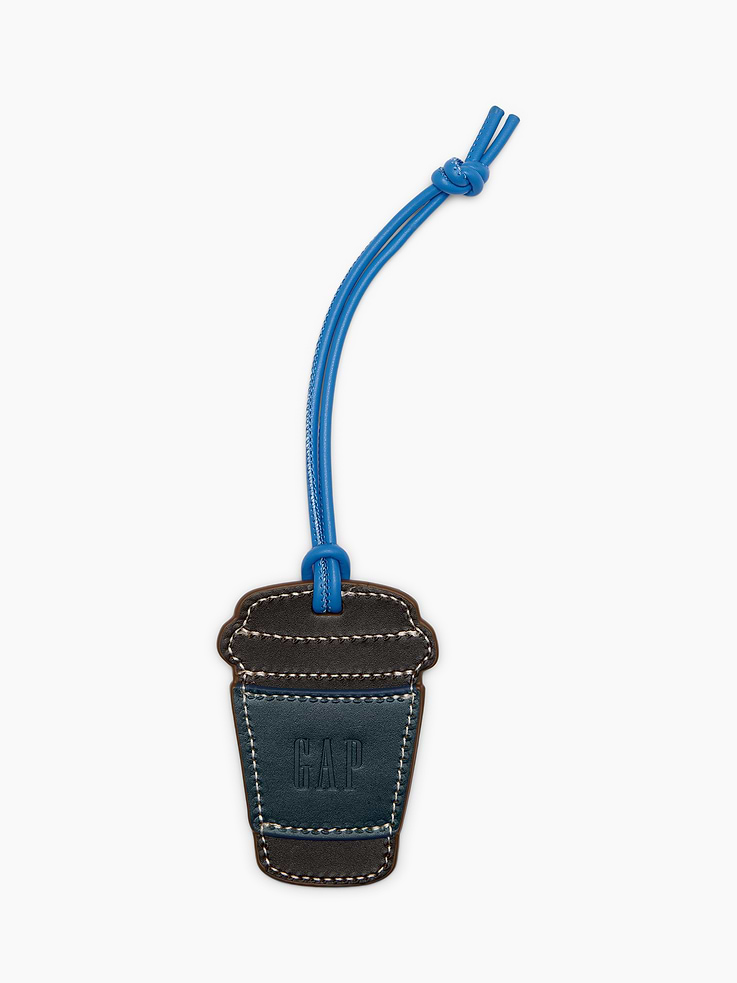 Image 1 of 1, Smooth leather coffee cup bag charm., Embossed Gap logo at front., Leather cord attached., Product #1192967