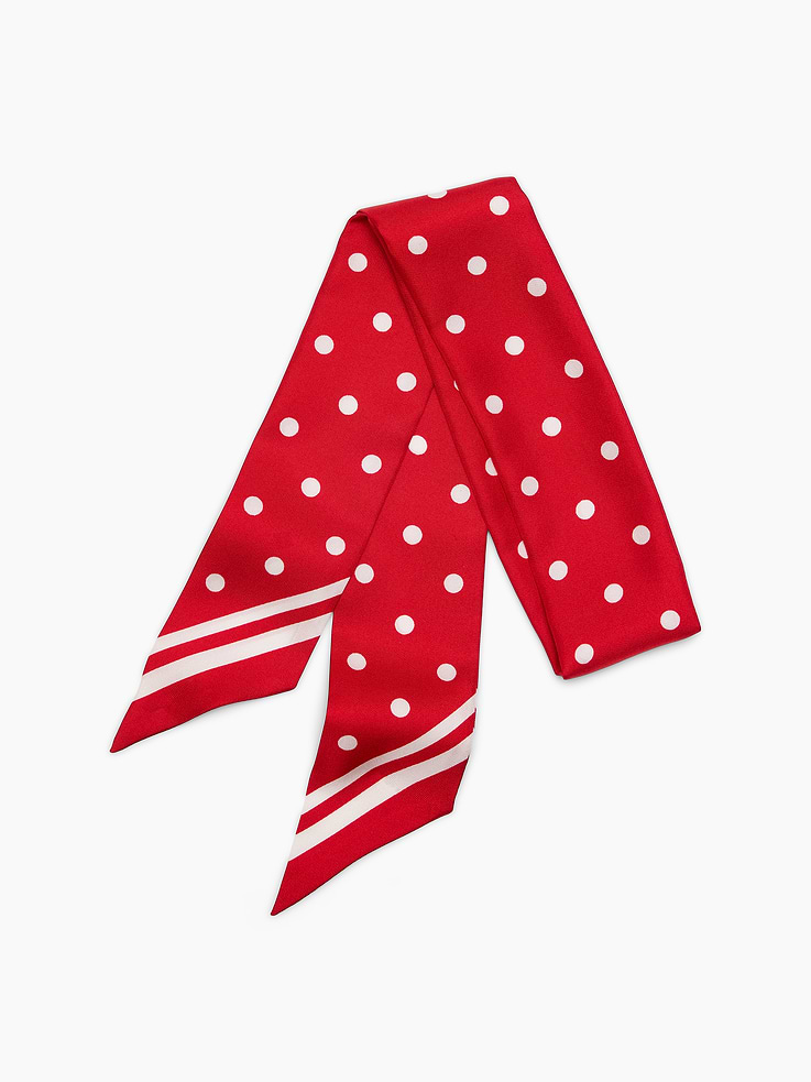Image 1 of 1, Soft silk scarf bag accessory., Allover polka dots., Product #1193135