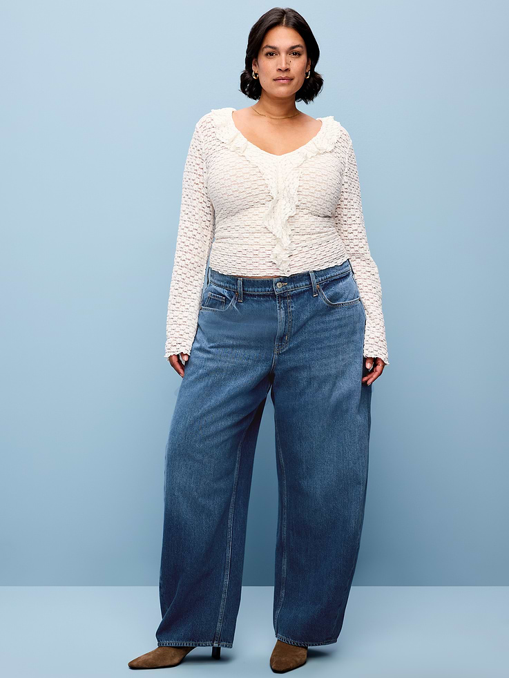 Image 8 de 10, Jean coupe baril à taille mi-basse et jambe arquée
