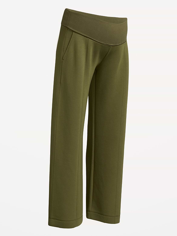 Maternity Bounce Fleece Rollover-Waist Wide-Leg Pants