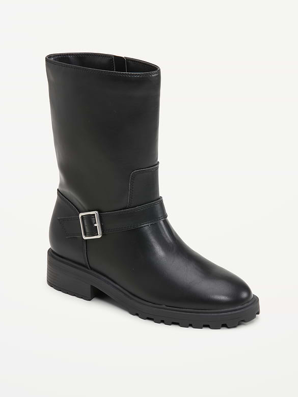 Faux-Leather Moto Boots for Women