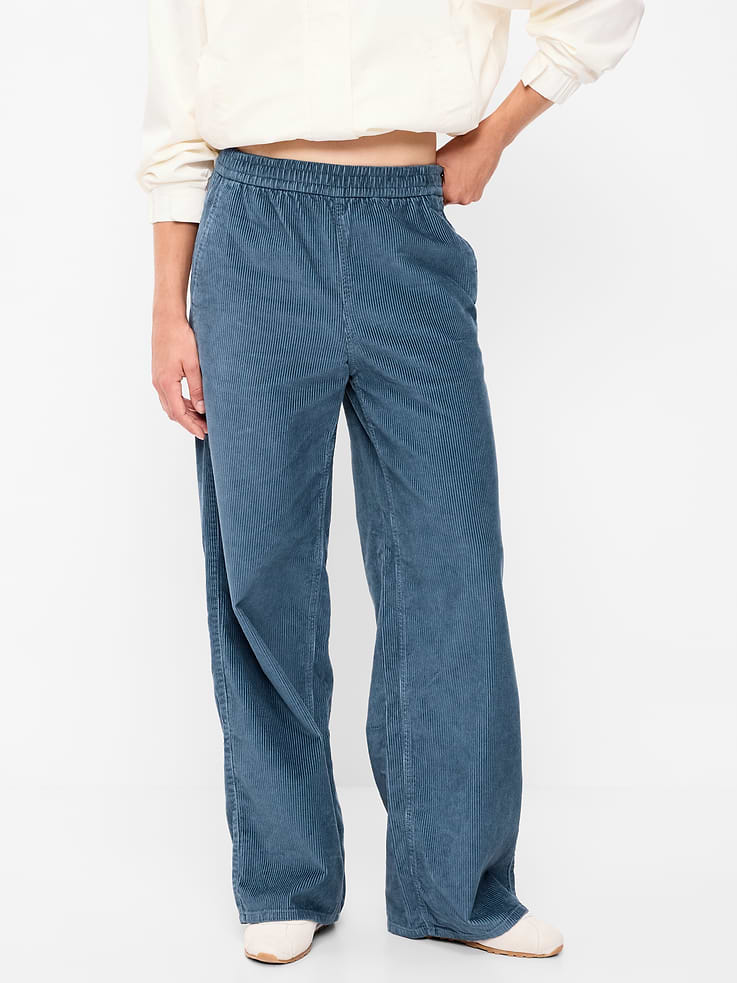 Image 2 of 8, High-Waisted Baggy Wide-Leg Corduroy Pants