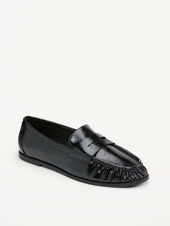 Faux-Leather Ruched Loafers