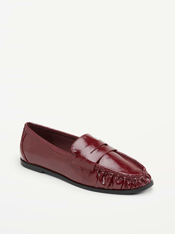 Faux-Leather Ruched Loafers
