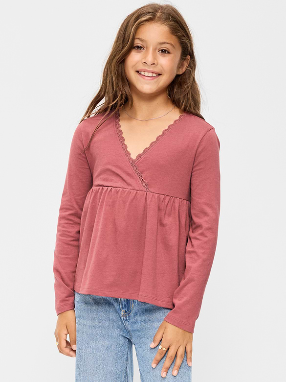 Long-Sleeve Faux-Wrap Top for Girls