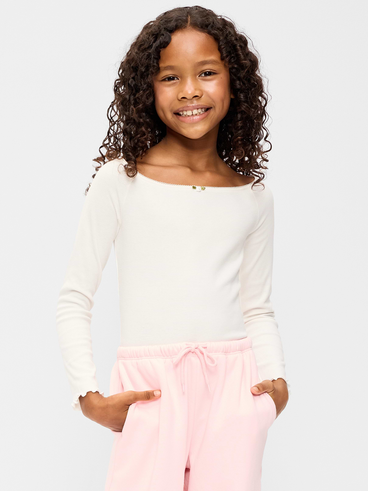 Image number 1 showing, Fitted Off-Shoulder Ribbed Top for Girls