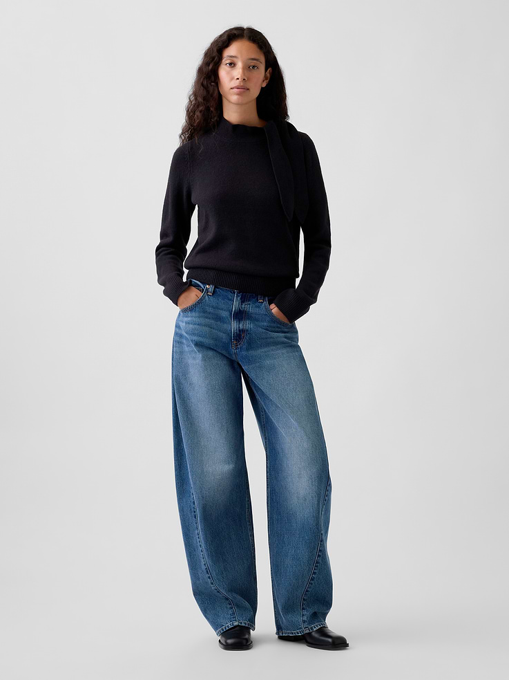 Image number 2 showing, CashSoft Tie-Neck Sweater