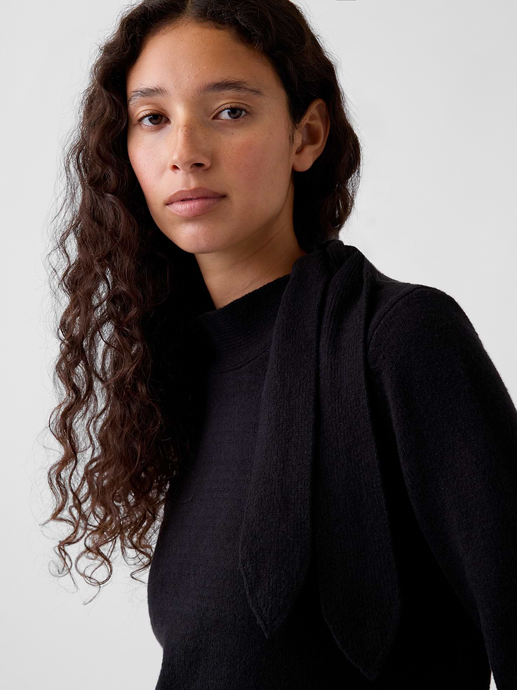 Image number 4 showing, CashSoft Tie-Neck Sweater