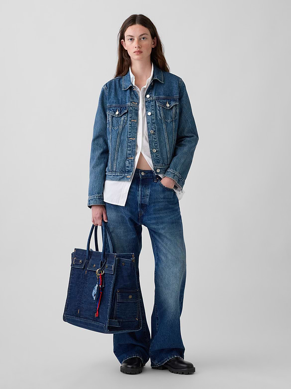 Large Denim Five Pocket Tote