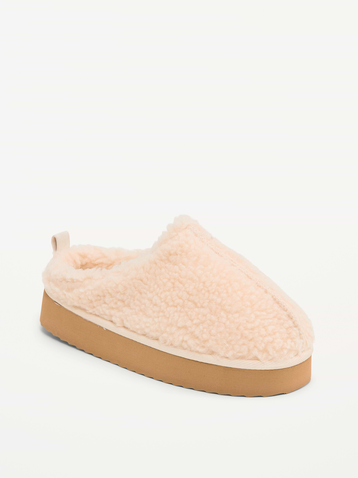 Image 1 of 4, textured outsole, open mule platform heel, cushioned foot bed, sherpa upper and lining, Product #907865