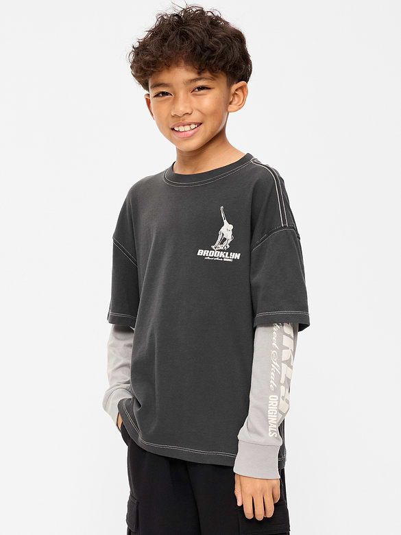 Oversized Long-Sleeve 2-In-1 Graphic T-Shirt for Boys