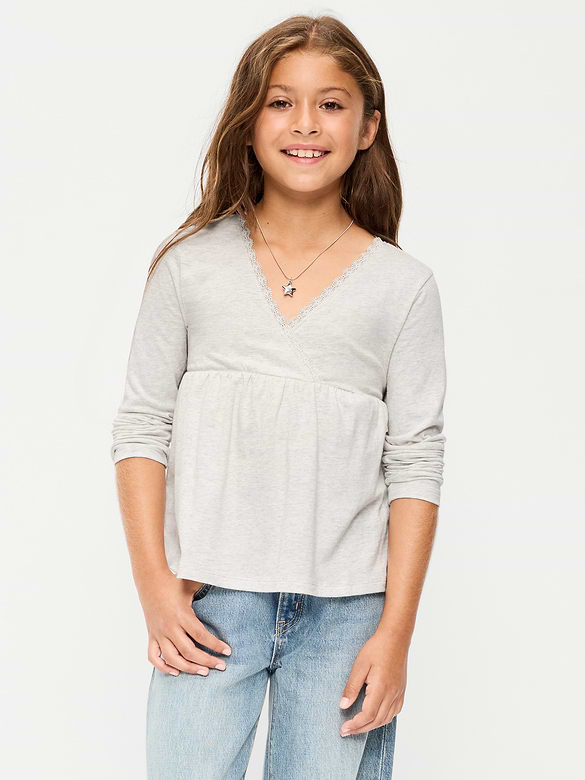 Long-Sleeve Faux-Wrap Top for Girls