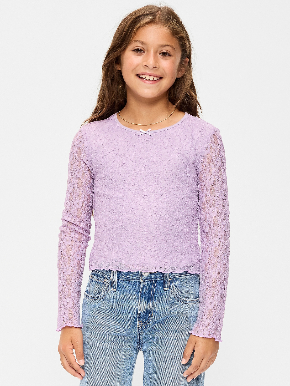 Fitted Long-Sleeve Lace Top for Girls | Old Navy