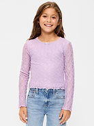Image number 1 showing, Fitted Long-Sleeve Lace Top for Girls