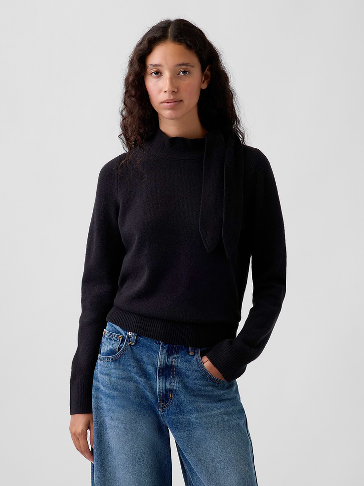 Image number 1 showing, CashSoft Tie-Neck Sweater