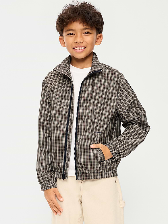 Water-Resistant Plaid Full-Zip Windbreaker for Boys