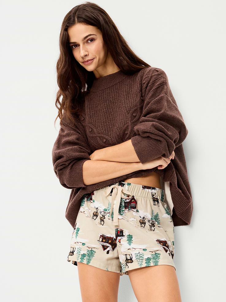 Image number 3 showing, Flannel Boxer Pajama Shorts for Women