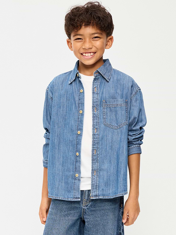 Oversized Long-Sleeve Denim Shirt for Boys