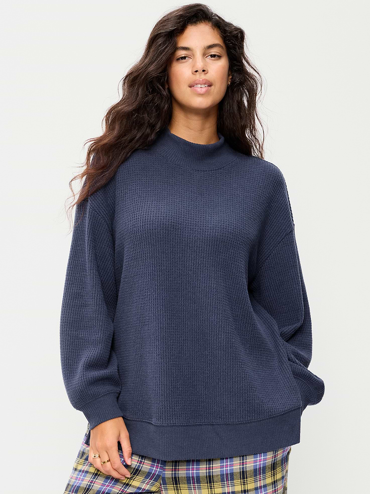 Image 4 of 7, Oversized Mock-Neck Long-Sleeve Top