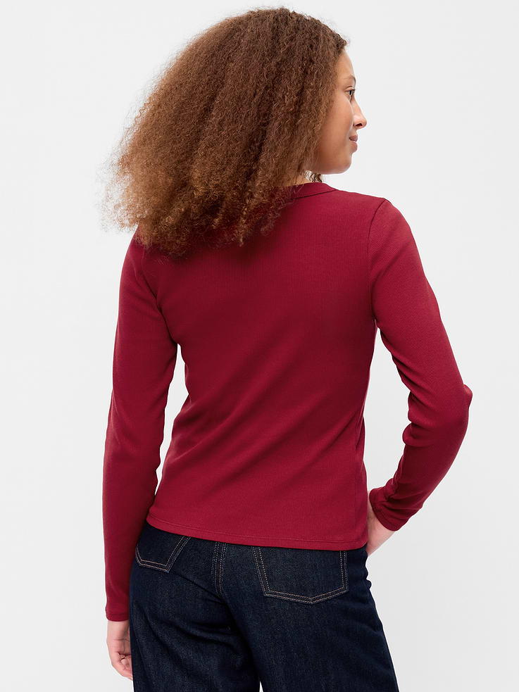 Image 2 of 8, Snug Long-Sleeve Ribbed Henley T-Shirt