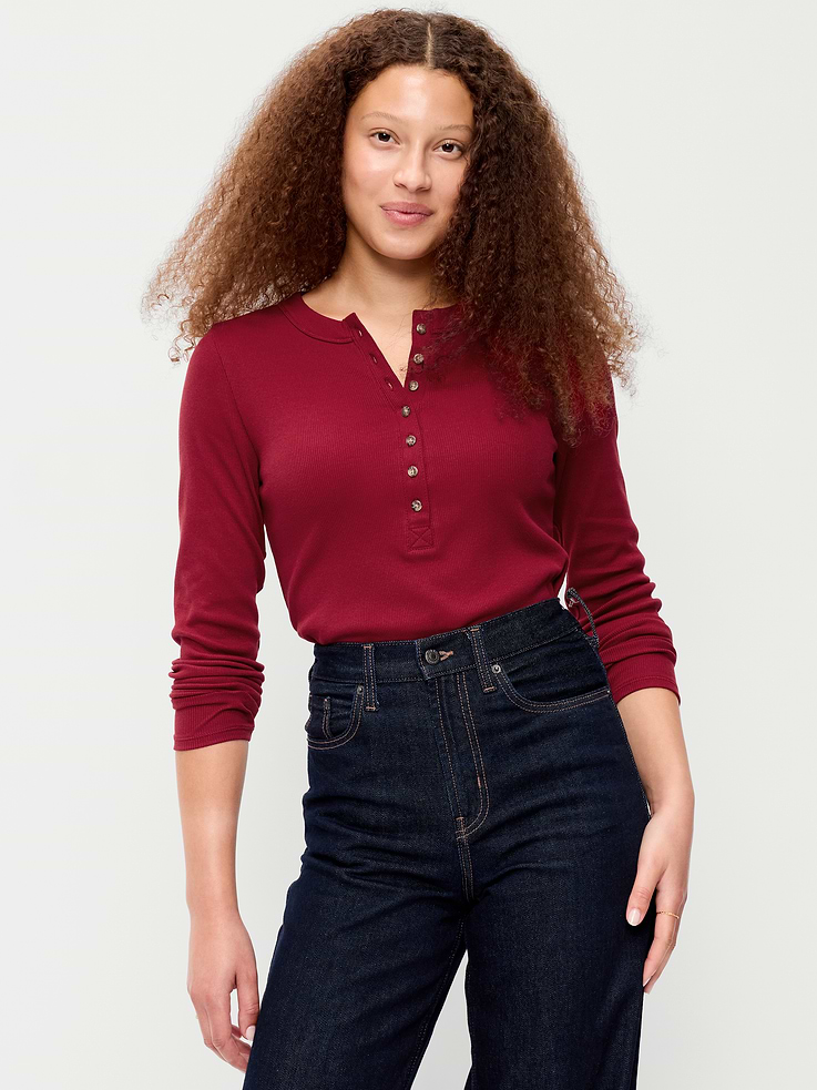 Image 3 of 8, Snug Long-Sleeve Ribbed Henley T-Shirt