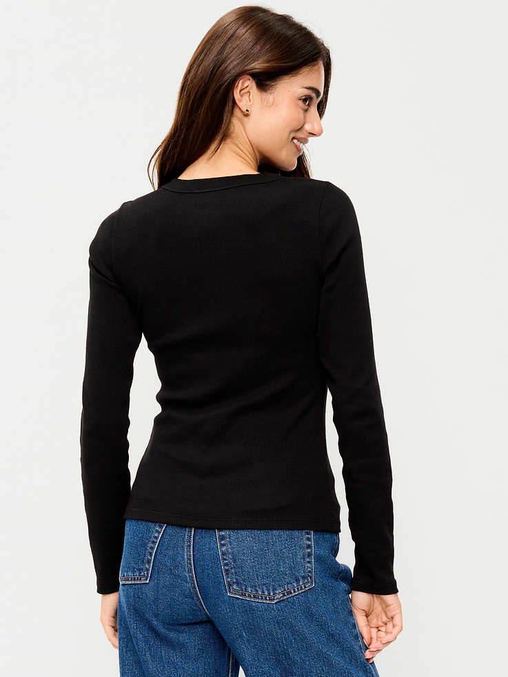 Image 2 of 8, Snug Long-Sleeve Ribbed Henley T-Shirt