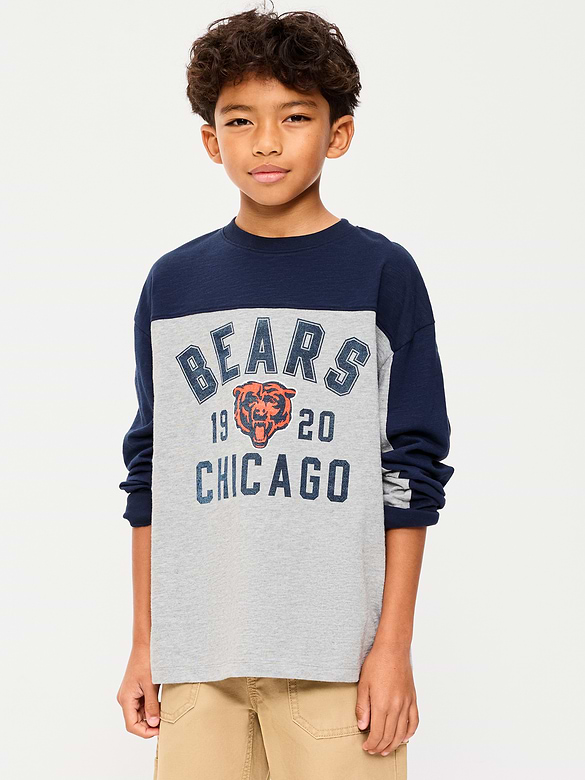 Chicago Bears Long-Sleeve Oversized Graphic Football T-Shirt for Boys