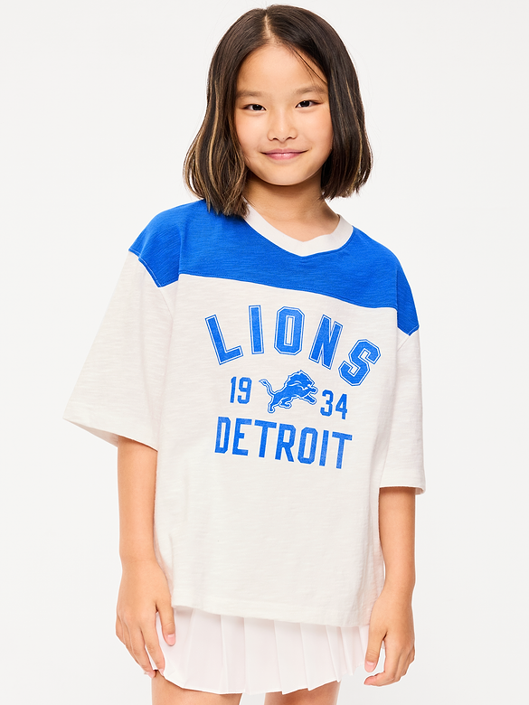 T-shirt de football surdimensionné à imprimé des Lions de Détroit pour fille