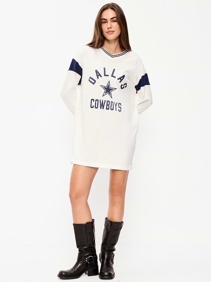 dallas cowboys beach dress Old Navy Women's Oversized Mini Football - Blue women's christmas outfits neck long sleeves oversized Color:Green Large Floral Blue Petite Abstract Print