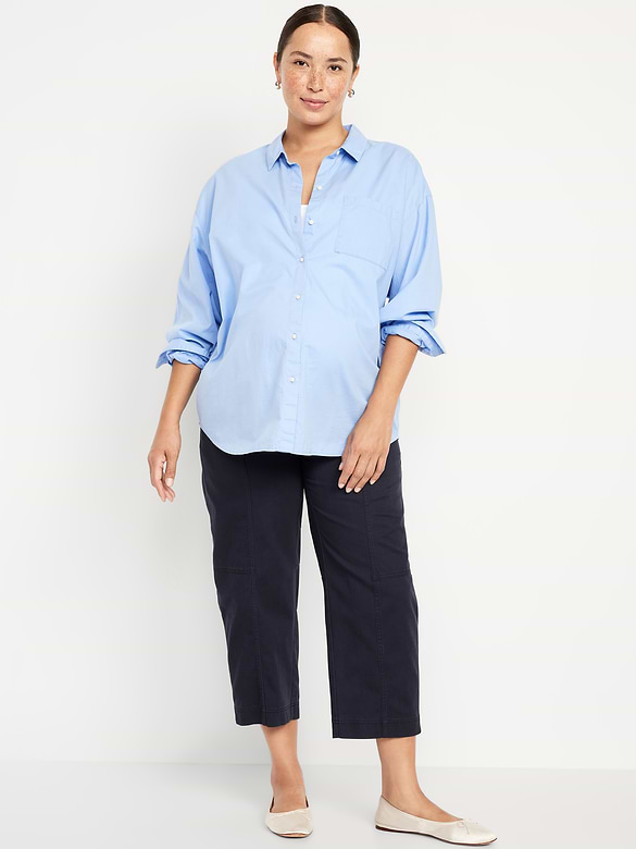 Maternity Rollover Waist Barrel Leg Ankle Pants