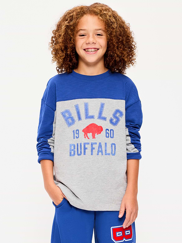 Buffalo Bills Long-Sleeve Oversized Graphic Football T-Shirt for Boys