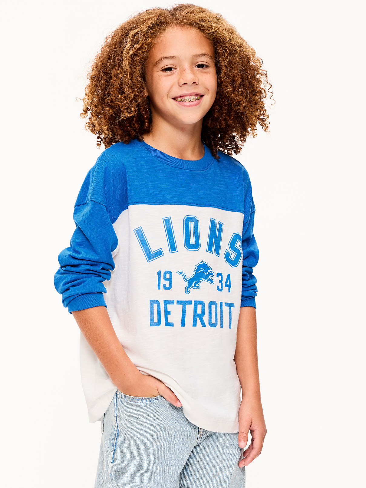 Image number 1 showing, Detroit Lions Long-Sleeve Oversized Graphic Football T-Shirt for Boys