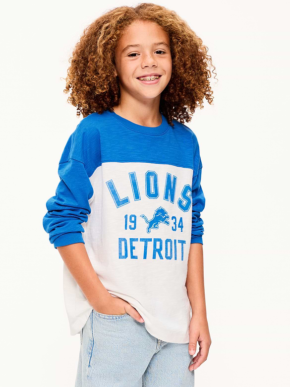 Detroit Lions Long-Sleeve Oversized Graphic Football T-Shirt for Boys