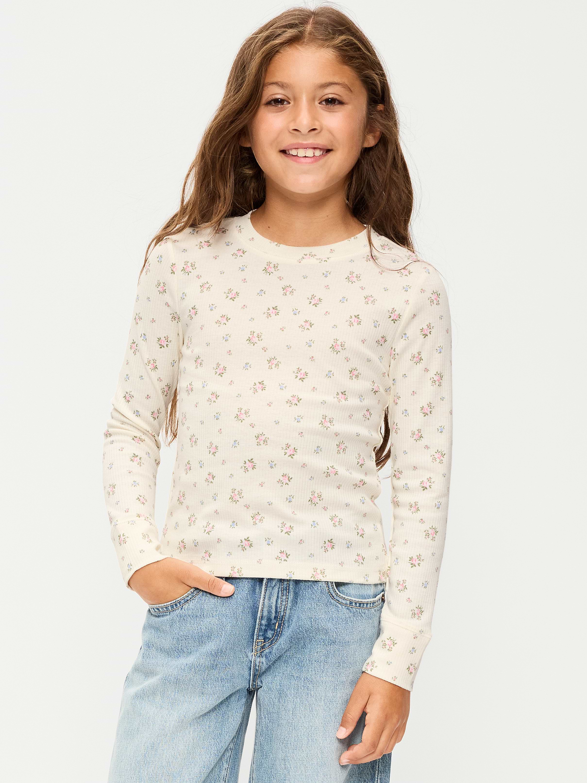 L'image numéro 1 présente T-shirt côtelé à manches longues à motif pour fille