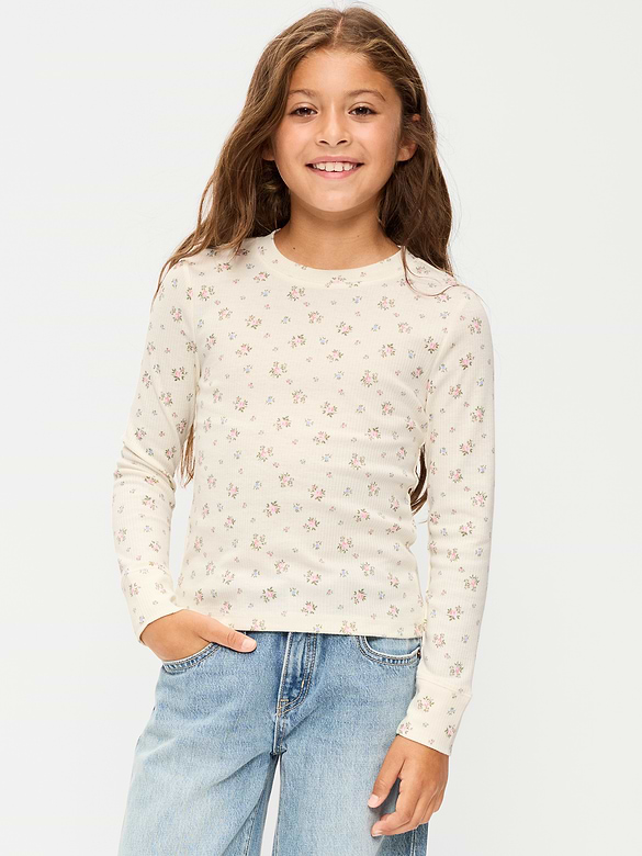 T-shirt côtelé à manches longues à motif pour fille