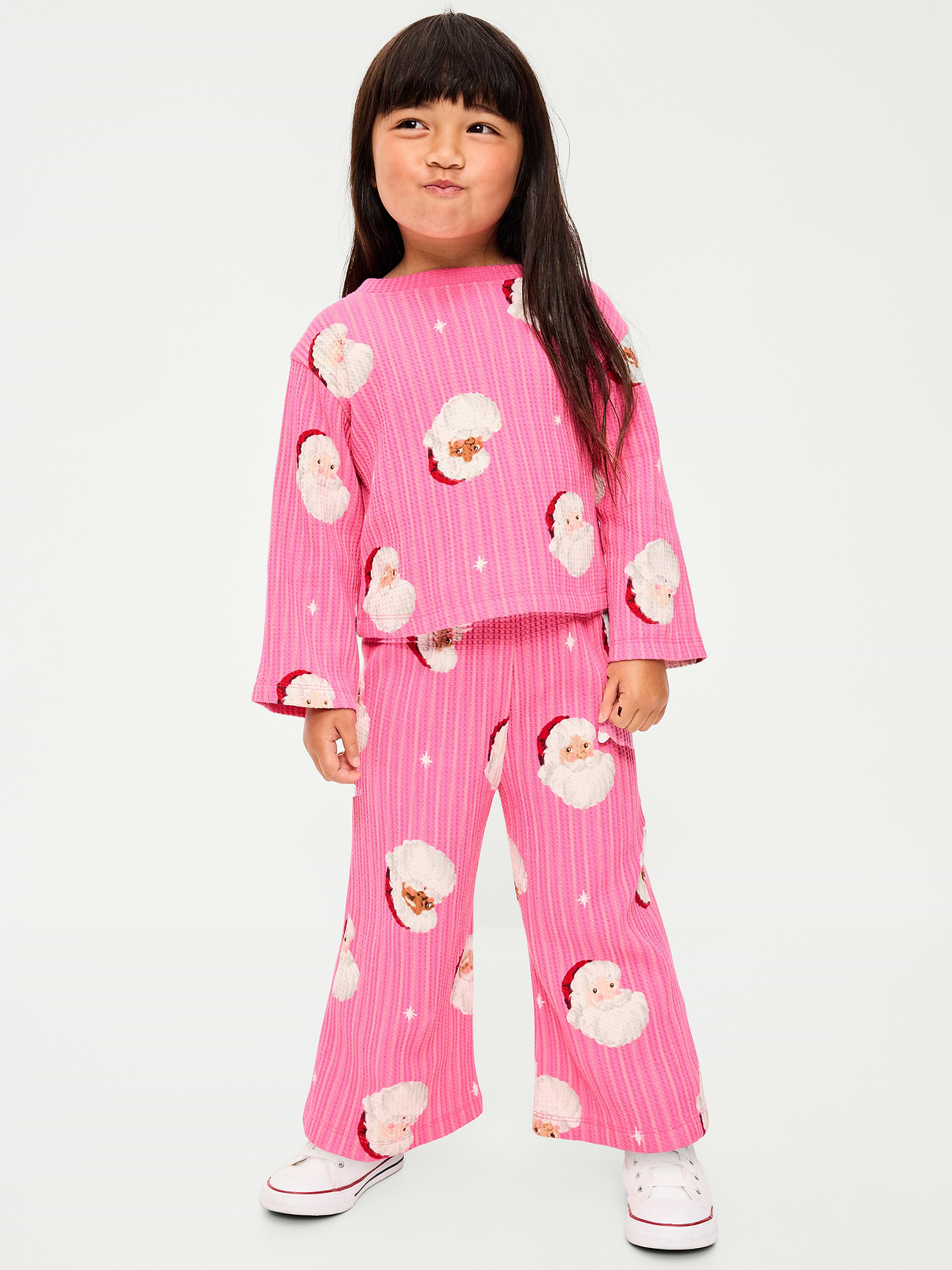Image 1 of 5, crew neck, long sleeves, drop shoulders, matching pants, elasticized waist, all-over holiday print, Product #1181669