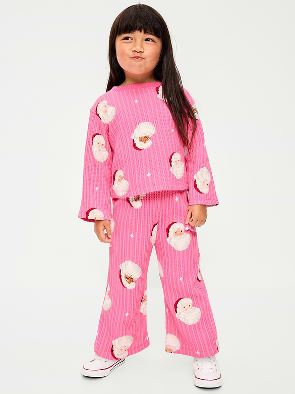 Printed Waffle Knit Top and Pants Set for Toddler Girls