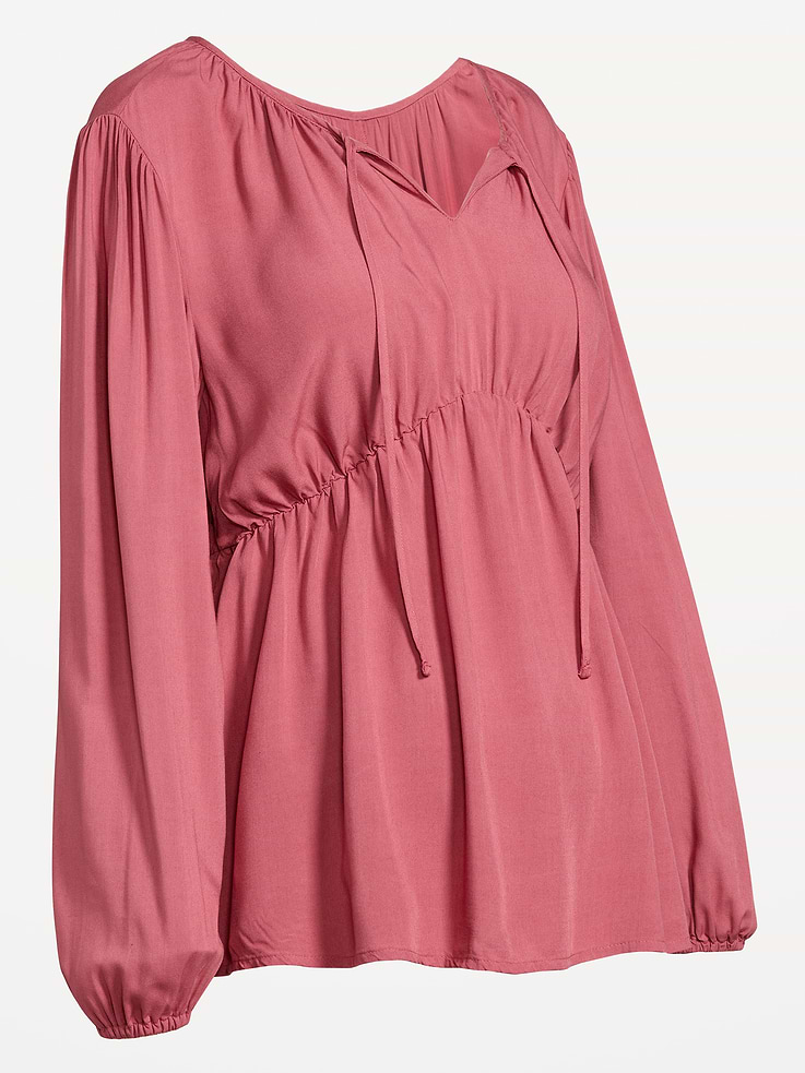 Image 4 of 4, Maternity Ruched Tie-Neck Swing Top