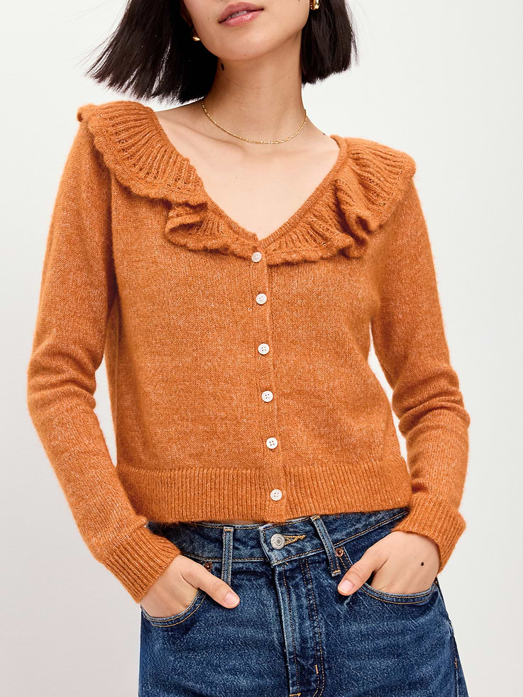 L'image numéro 3 présente Cardigan en tricot pointelle à col à volants