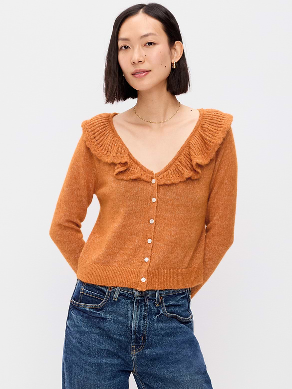 Ruffle-Collar Pointelle Cardigan