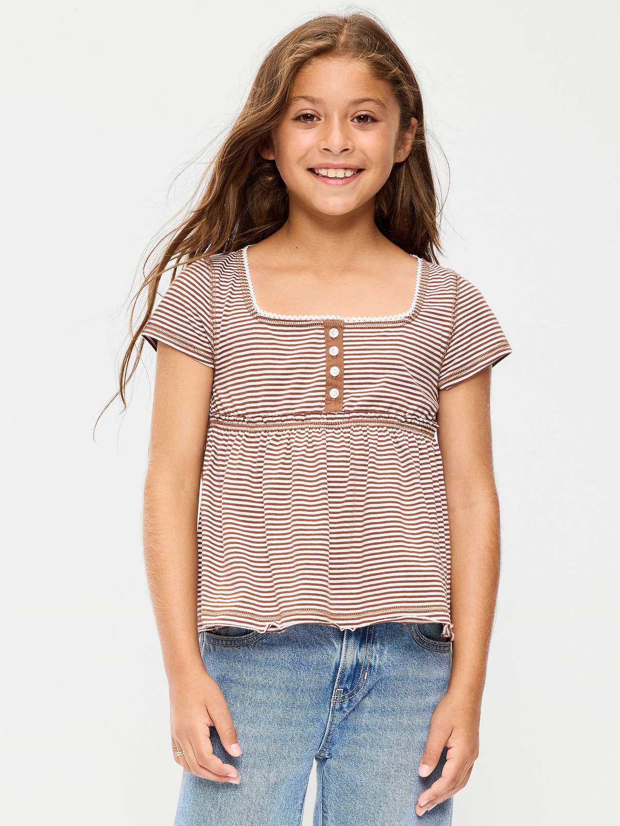 Image number 1 showing, Short-Sleeve Henley Top for Girls