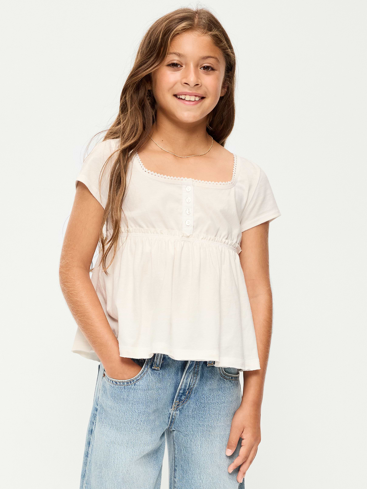 Image number 1 showing, Short-Sleeve Henley Top for Girls
