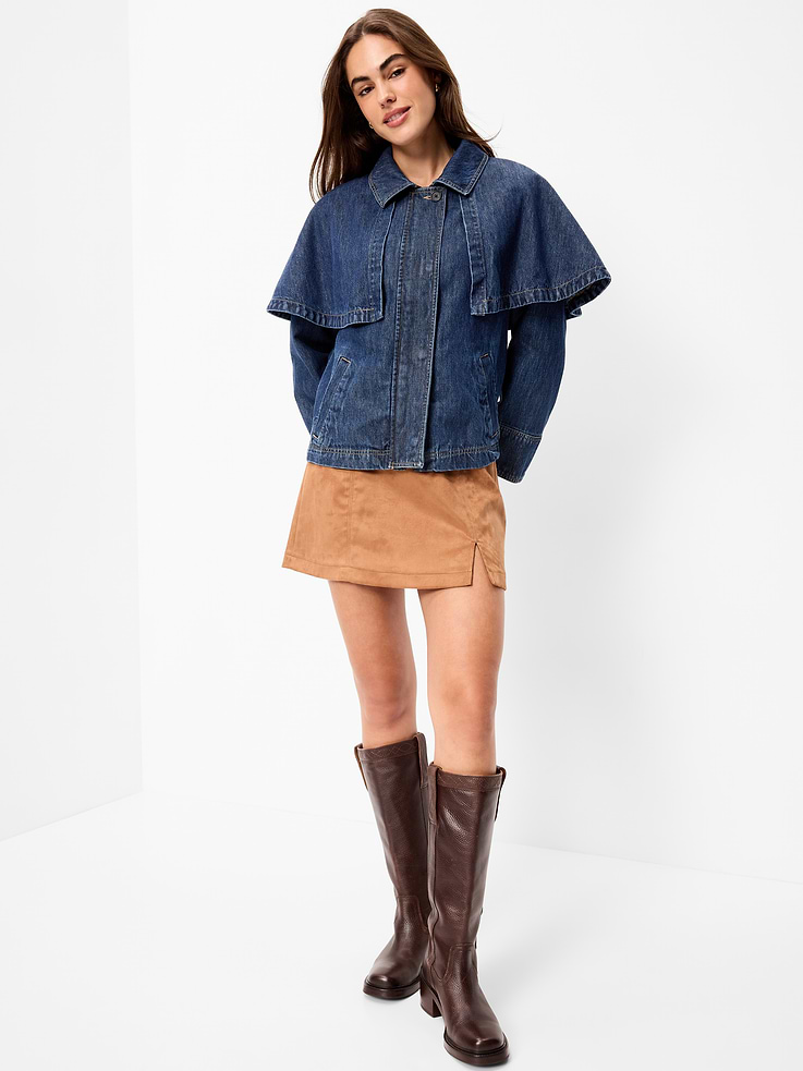 Image 3 of 6, Denim Cape Jacket