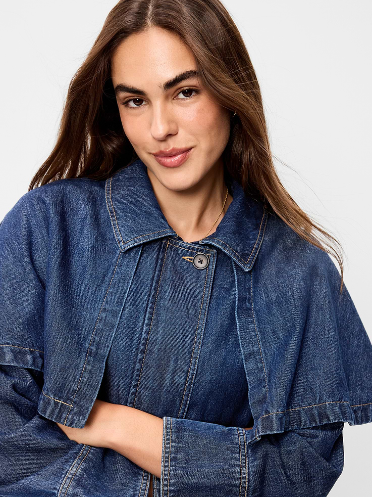 Image 4 of 6, Denim Cape Jacket
