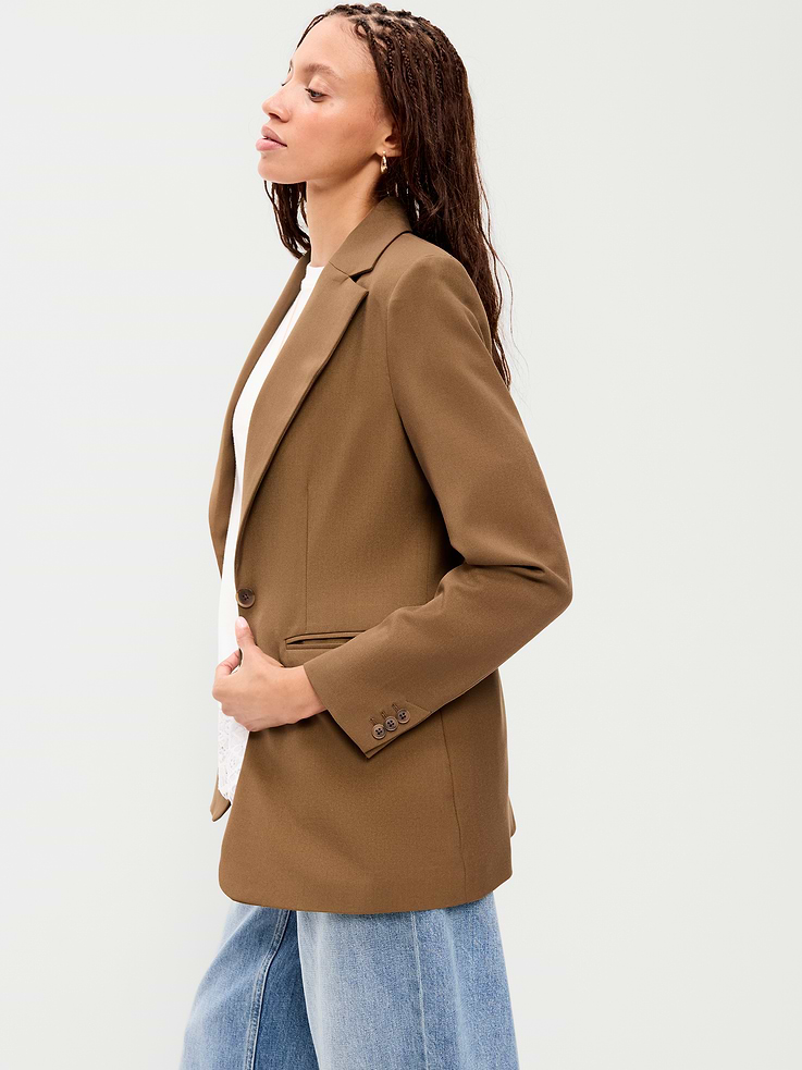 Image 4 of 6, Longline Twill Double-Breasted Blazer