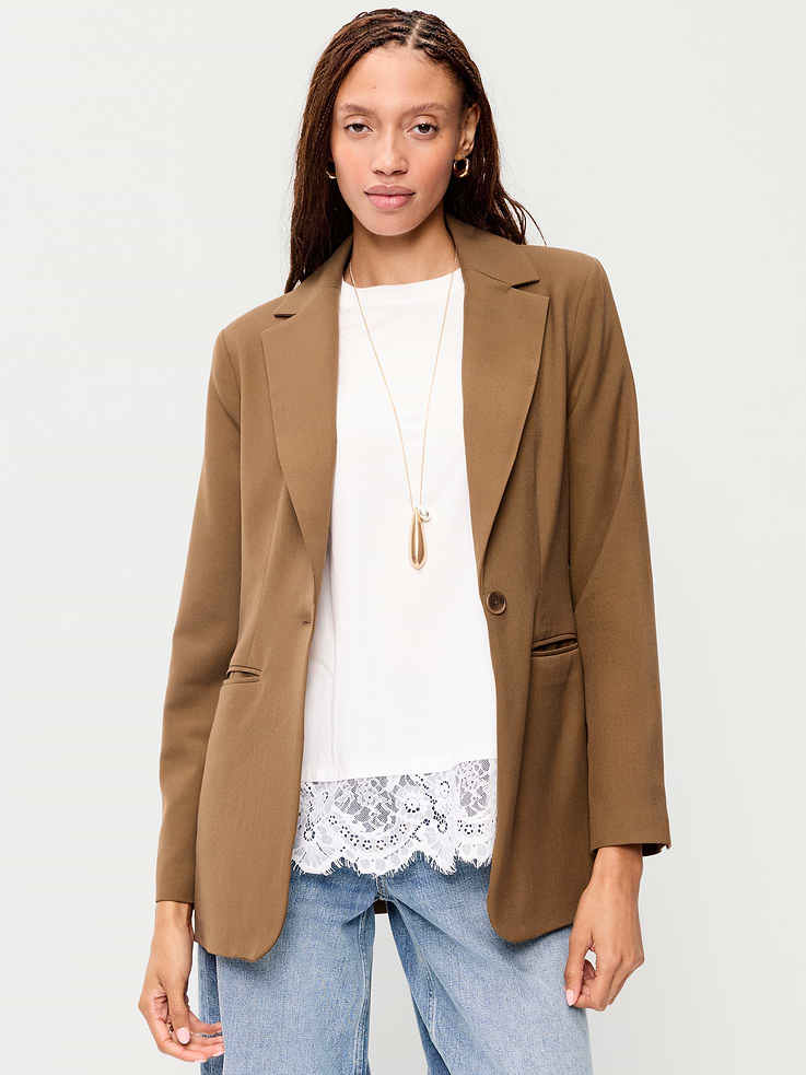 Image 3 of 6, Longline Twill Double-Breasted Blazer