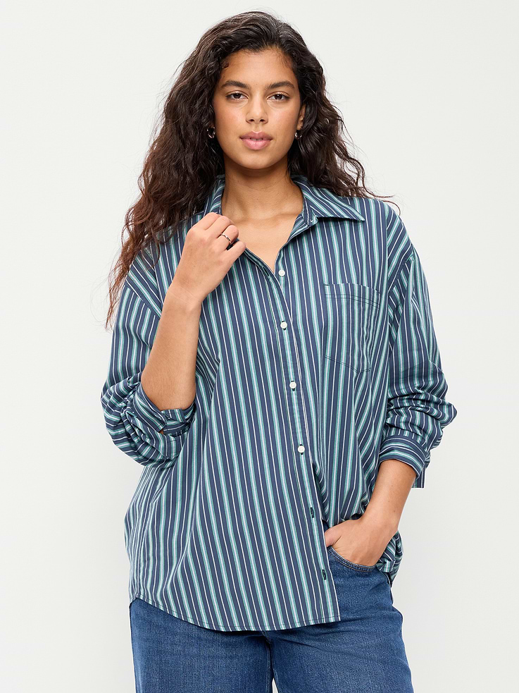 Image 5 of 8, Oversized Button-Down Boyfriend Shirt